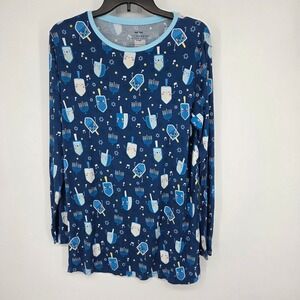 Little Sleepies Women's Small Hanukkah Pajama Top Long Sleeve Blue Dreidels